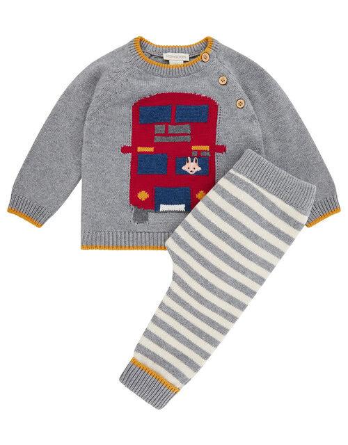 Newborn Baby London Bus Knit Set Grey Newborn Outfits Sets Monsoon Global