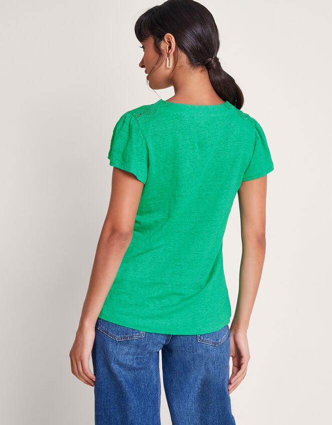 Lisa Lace Linen T-Shirt, Green (GREEN), large