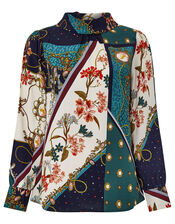 Pearly Queen Print High Neck Blouse, Teal (TEAL), large