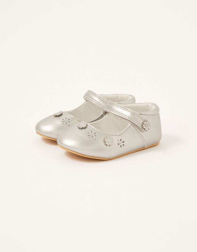 3D Flower Shimmer Walker Shoes, Silver (SILVER), large