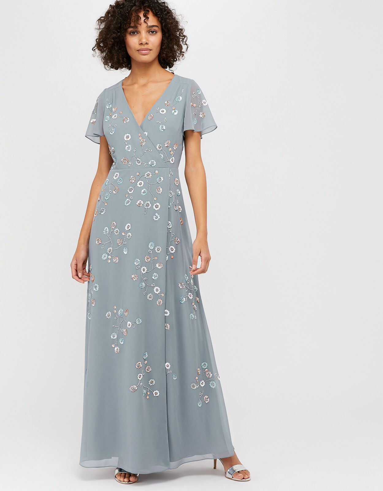 Ally Embellished Wrap Maxi Dress Grey