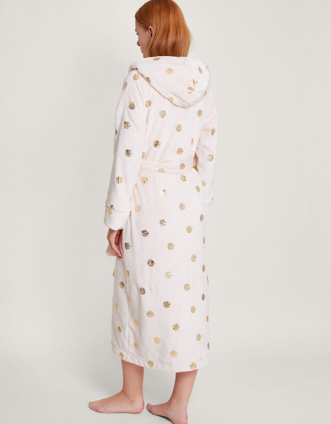 Spot Foil Hooded Dressing Gown, Ivory (IVORY), large
