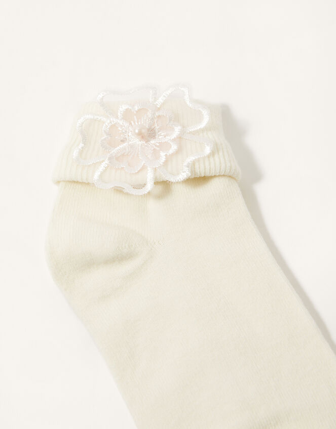 3D Flower Socks, Ivory (IVORY), large