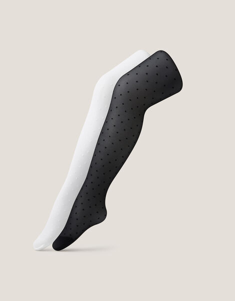 2-Pack Sheer Polka Dot Tights, Black (BLACK), large