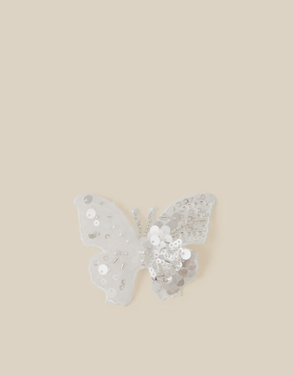 Pearl Embellished Butterfly Hair Clip, , large