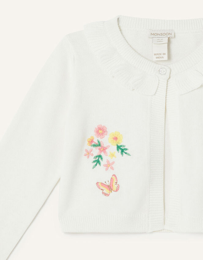 Baby Floral Embroidered Cardigan, Ivory (IVORY), large