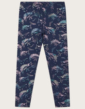 Jumping Rainbow Unicorn Leggings with Sustainable Cotton, Blue (NAVY), large