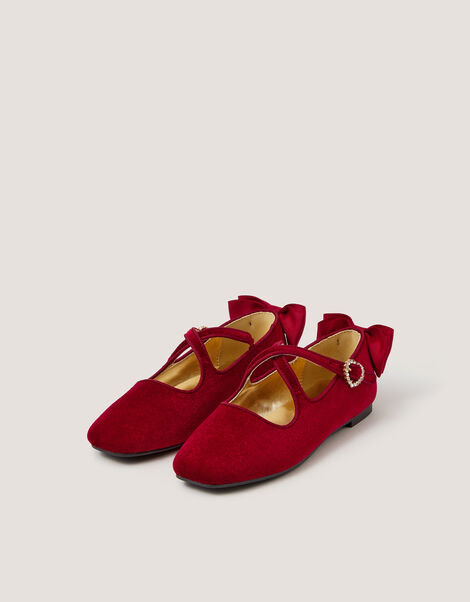 Velvet Bow Mary Jane Ballet Flats, Red (RED), large