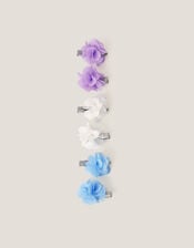 6-Pack Pom-Pom Flower Hair Clips, Blue (BLUE), large