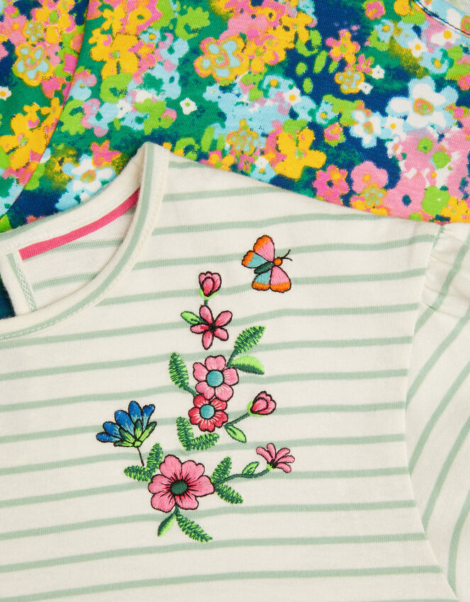 2-Pack Stripe Floral T-Shirts, Blue (NAVY), large