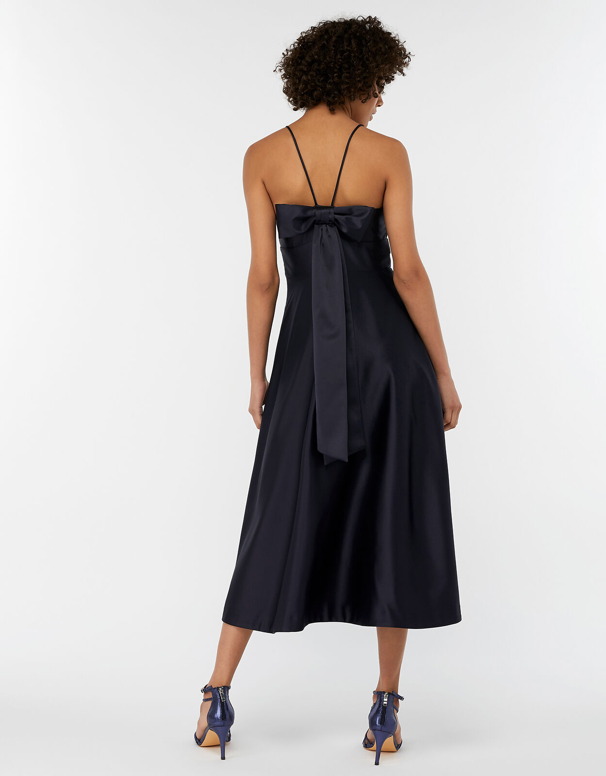 Abbey Satin Bow Midi Dress Blue