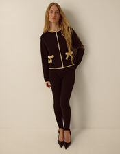 Monsoon x Queens of Archive Paris Round Neck Bow Contrast Cardigan​, Black (BLACK), large