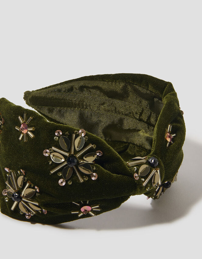 Embellished Velvet Knot Headband, , large