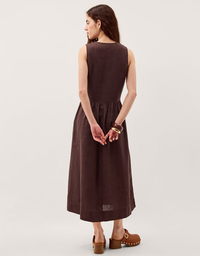 Lily Square Neck Linen Midi Dress, Brown (CHOCOLATE), large