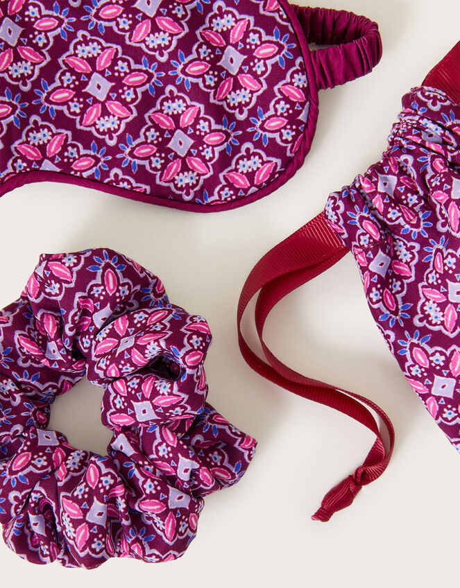 Geometric Print Scrunchie and Eye Mask Set, , large
