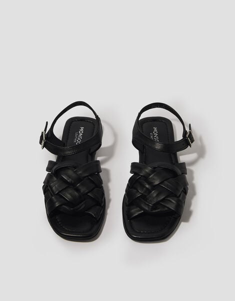 Pip Woven Leather Sandals, Black (BLACK), large