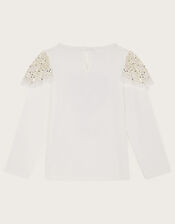 Love London Sequin Long Sleeve Top, Ivory (IVORY), large