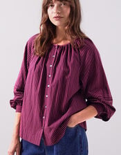 East Sereni Striped Cotton Shirt, Red (BERRY), large