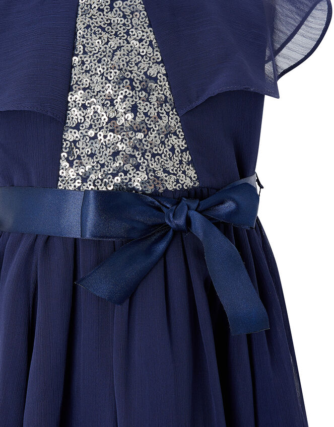 Baby Sequin Cape Dress in Recycled Fabric, Blue (NAVY), large