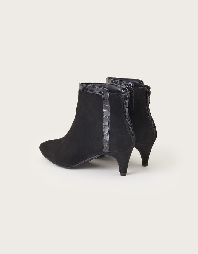Leather Zip Back Kitten Heel Boots, Black (BLACK), large