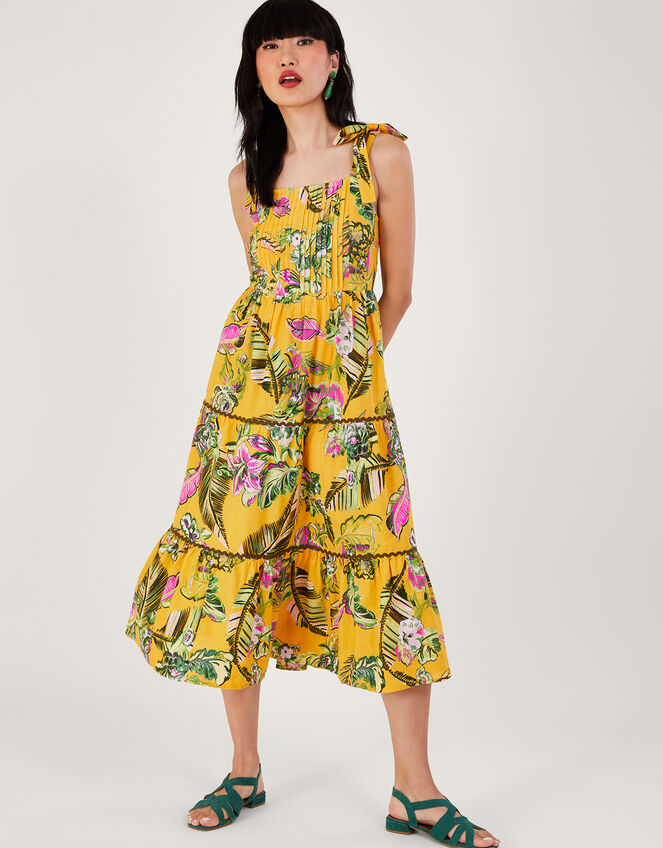 Botanical Print Tiered Sundress with LENZING™ ECOVERO™, Yellow (YELLOW), large