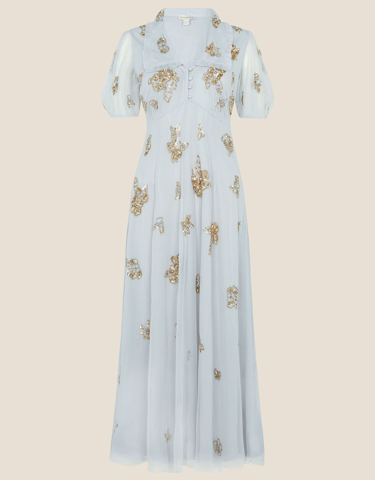 Lauren Embellished Midi Dress in Recycled Polyester Grey Evening