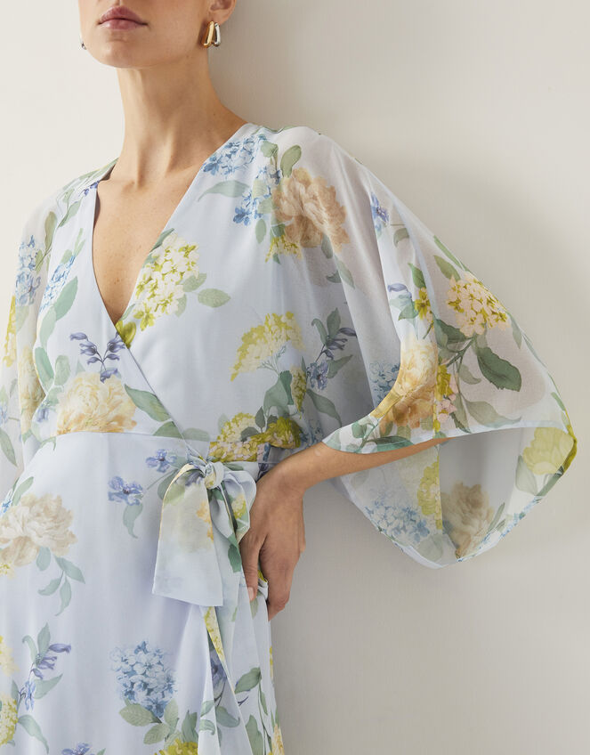 Rowan Floral Wrap Midi Dress, Blue (PALE BLUE), large