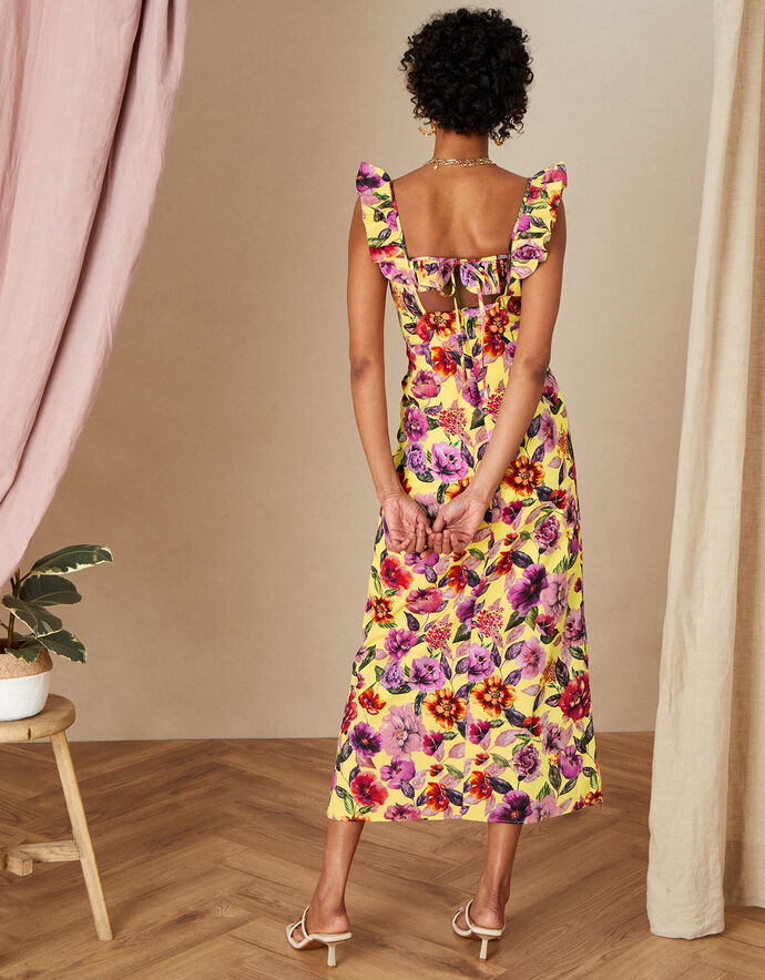 Bethany Floral Midi Dress in Sustainable Cotton Yellow