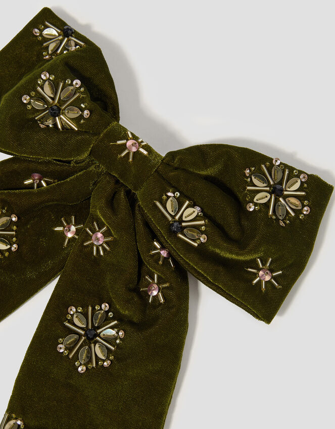 Embellished Velvet Bow Barrette Hair Clip, , large