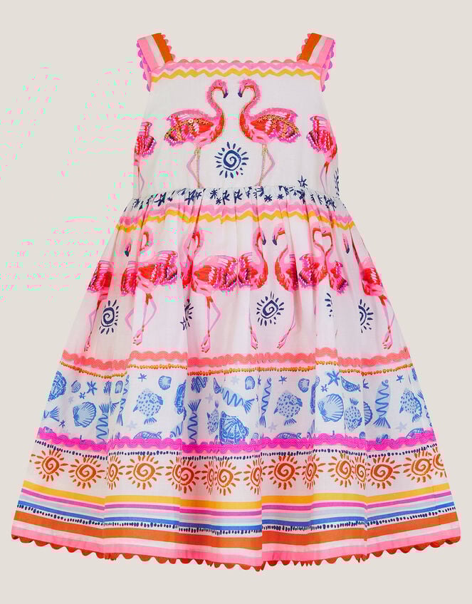 Baby Sequin Embellished Flamingo Dress, Ivory (IVORY), large
