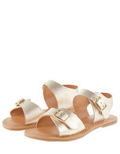 Buckle Leather Sandals, Gold (GOLD), large