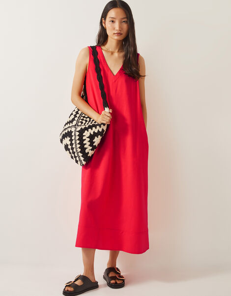 Britt Sleeveless A-Line Midi Dress, Orange (CORAL), large
