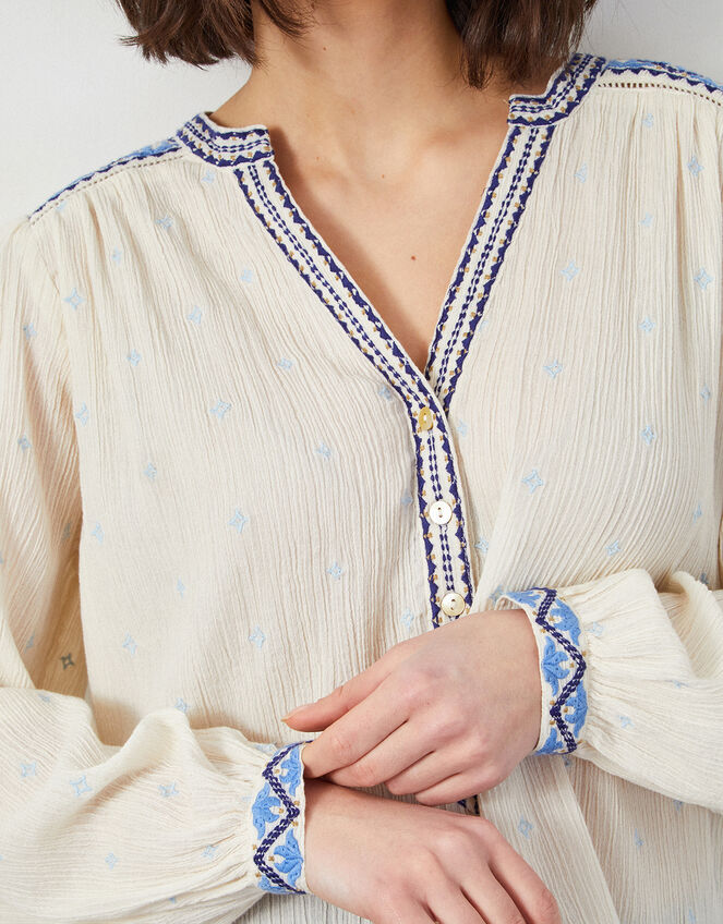 East Aria Embroidered Crinkle Blouse, Ivory (IVORY), large