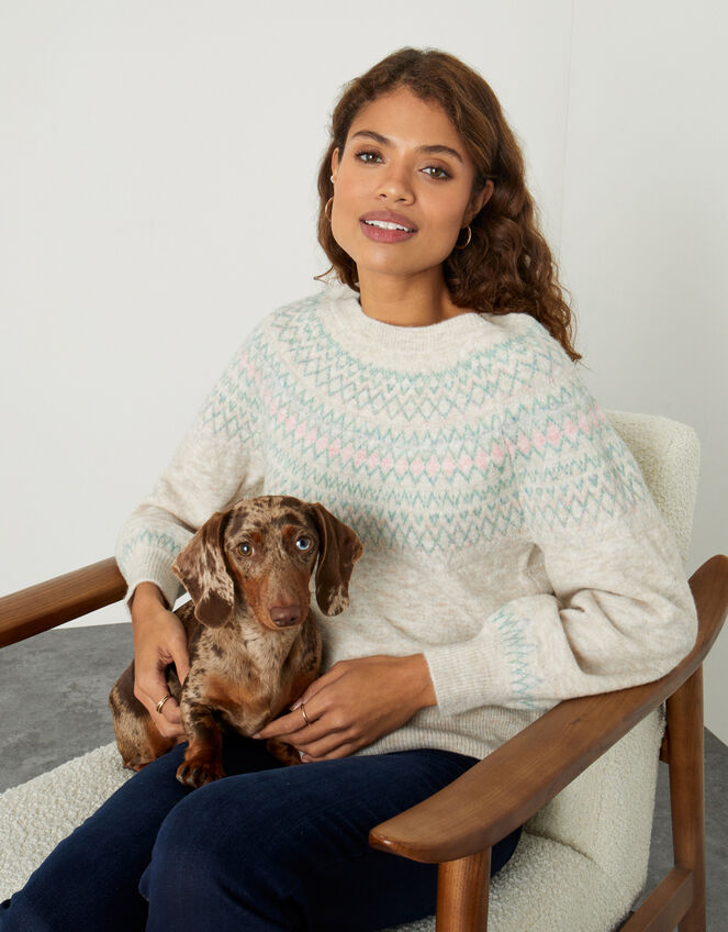 Fairisle Cosy Jumper with Recycled Polyester, Natural (NATURAL), large