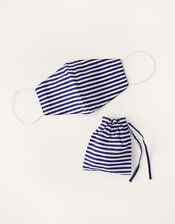 Stripe Print Face Mask in Pure Cotton, , large
