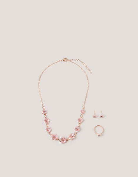 Pearly Flower Jewellery Set, Pink (PINK), large