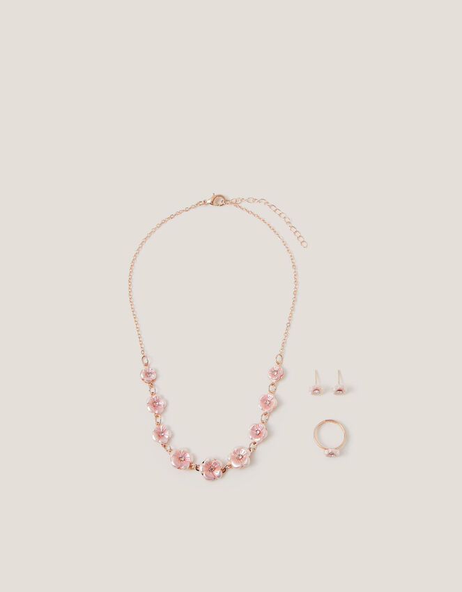 Pearly Flower Jewellery Set, Pink (PINK), large