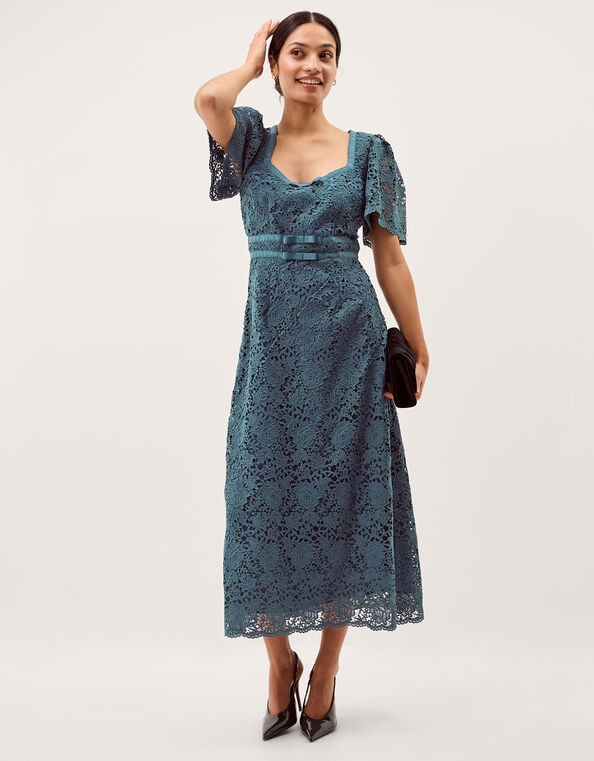 Regina Short Sleeve Lace Midi Dress, Blue (PETROL), large