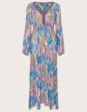 Rainbow Ikat Print Kaftan Dress, Pink (PINK), large