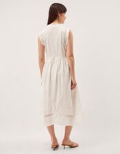 Lacy Sleeveless Handkerchief Midi Dress, Ivory (IVORY), large