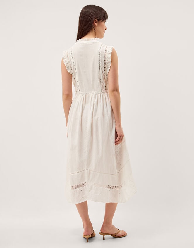 Lacy Sleeveless Handkerchief Midi Dress, Ivory (IVORY), large