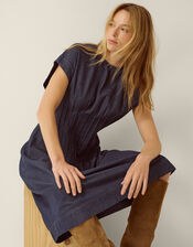 Jasmin Pleated Denim Midi Dress, Blue (DENIM BLUE), large