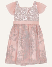 Baby Sequin Foil Print Dress, Pink (DUSKY PINK), large