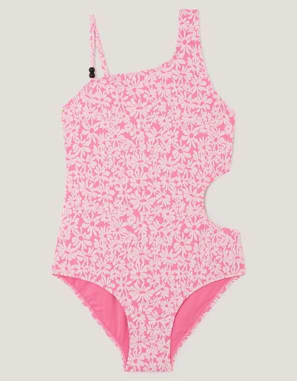 Floral Jacquard Asymmetrical Swimsuit, Pink (PINK), large