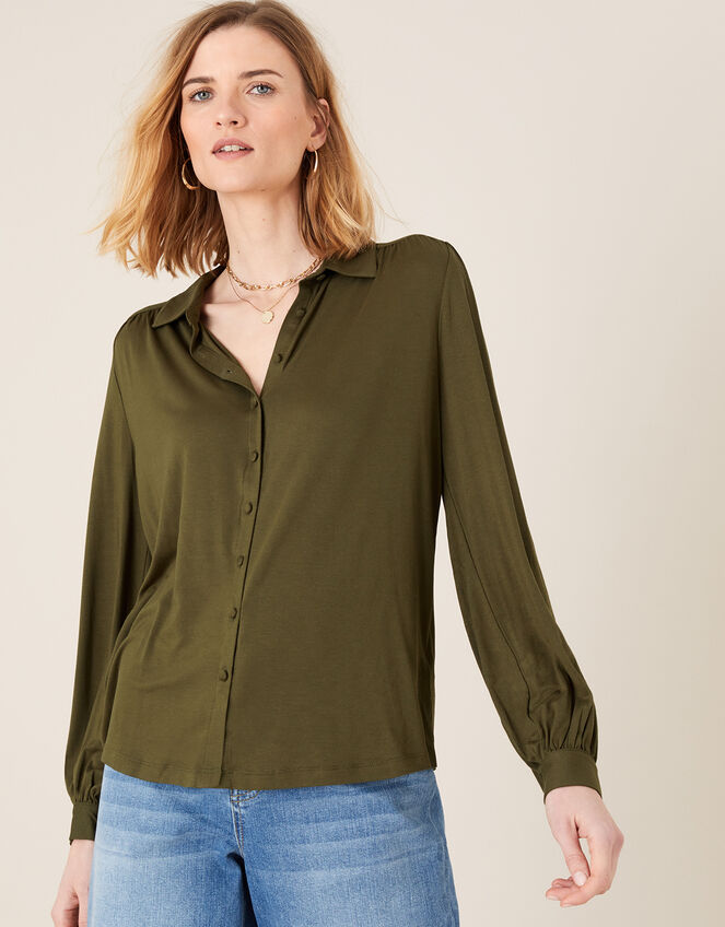 Penny Long Sleeve Shirt with LENZING™ ECOVERO™, Green (KHAKI), large