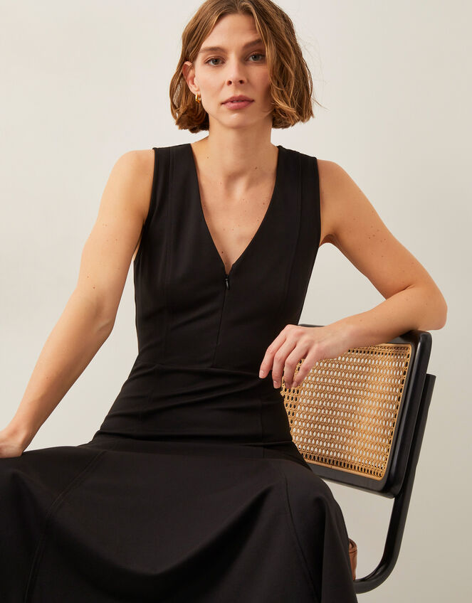 Polly Ponte Midi Dress, Black (BLACK), large