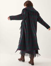 Monsoon x Sarah Corbett-Winder Tartan Fringe Coat, Teal (TEAL), large