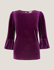 Valerie Frill Sleeve Stretch Jersey Top, Red (BERRY), large