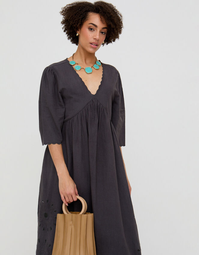 Raffya Ibiza Cutwork Midi Dress, Grey (GREY), large