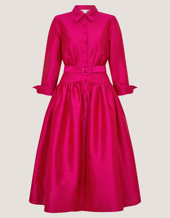 Poppy Belted Midi Shirt Dress, Pink (PINK), large